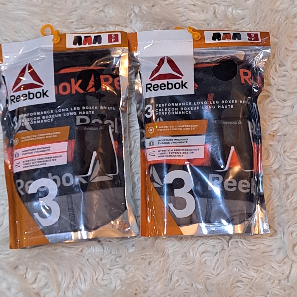 2 Brand New Packs Of Reebok Men's Performance Boxer Briefs - Black and Gray